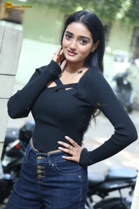 actress Hrithika Srinivas cute in a black top and jeans