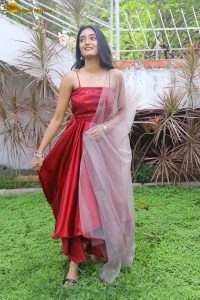 actress hrithika srinivas beautiful in a red salwar dress
