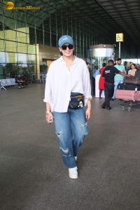 bollywood actress huma qureshi chic look in a shirt and denim jeans