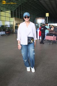 bollywood actress huma qureshi chic look in a shirt and denim jeans