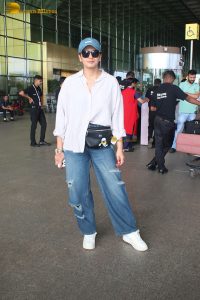 bollywood actress huma qureshi chic look in a shirt and denim jeans