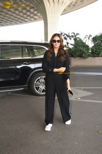 bollywood actress Huma Qureshi stylish in black track suit at mumbai airport