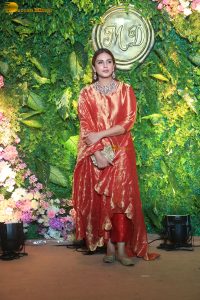 actress Huma Qureshi beautiful in a orange salwar dress