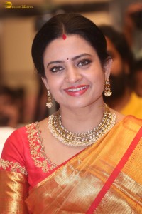 telugu actress indraja beautiful at a function in yellow saree