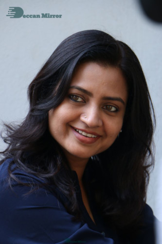 Telugu Actress Indraja Photoshoot in blue shirt and jeans