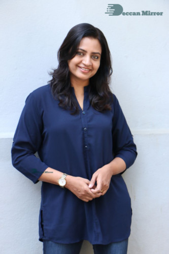 Telugu Actress Indraja Photoshoot in blue shirt and jeans