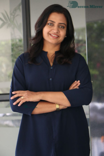 Telugu Actress Indraja Photoshoot in blue shirt and jeans