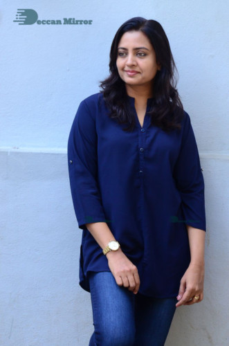 Telugu Actress Indraja Photoshoot in blue shirt and jeans