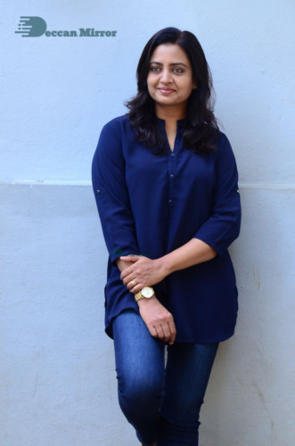 Telugu Actress Indraja Photoshoot in blue shirt and jeans