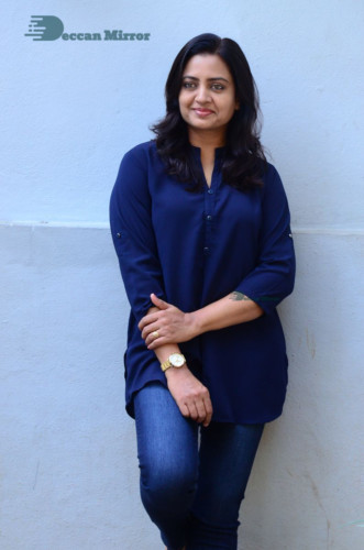Telugu Actress Indraja Photoshoot in blue shirt and jeans