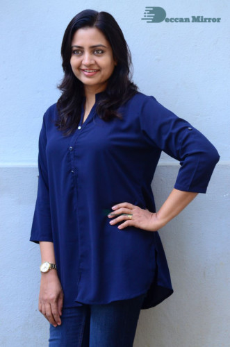 Telugu Actress Indraja Photoshoot in blue shirt and jeans