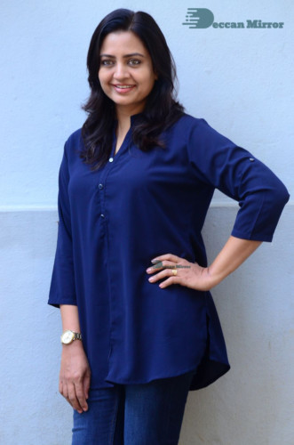 Telugu Actress Indraja Photoshoot in blue shirt and jeans