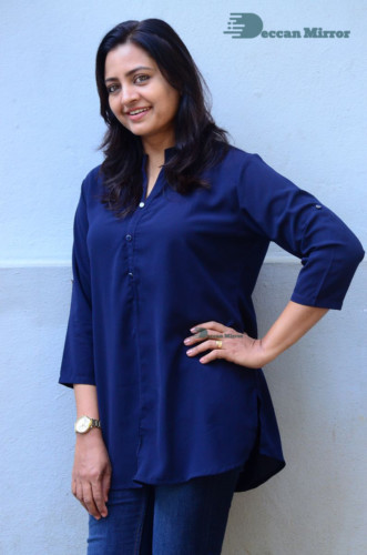 Telugu Actress Indraja Photoshoot in blue shirt and jeans