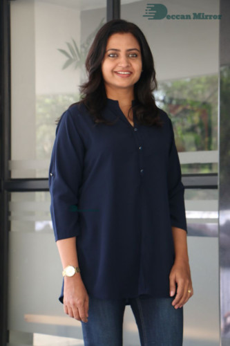 Telugu Actress Indraja Photoshoot in blue shirt and jeans