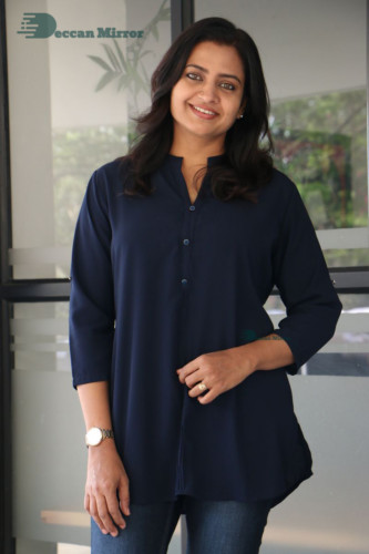 Telugu Actress Indraja Photoshoot in blue shirt and jeans