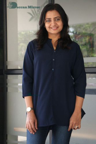 Telugu Actress Indraja Photoshoot in blue shirt and jeans