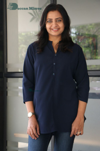 Telugu Actress Indraja Photoshoot in blue shirt and jeans