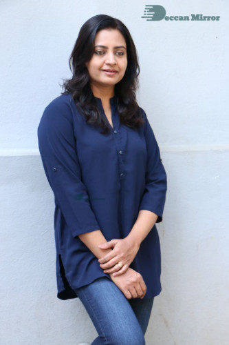 Telugu Actress Indraja Photoshoot in blue shirt and jeans