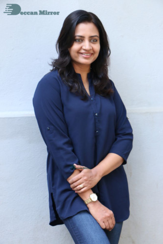 Telugu Actress Indraja Photoshoot in blue shirt and jeans