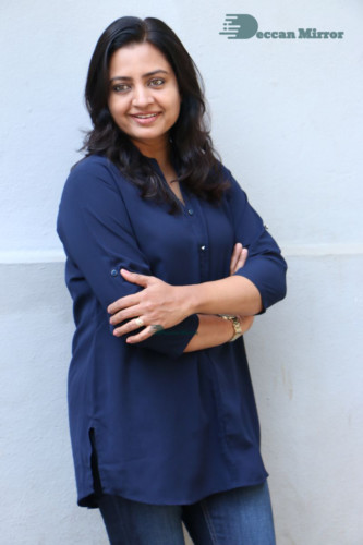 Telugu Actress Indraja Photoshoot in blue shirt and jeans