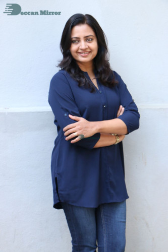 Telugu Actress Indraja Photoshoot in blue shirt and jeans