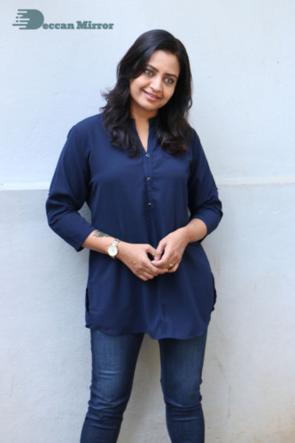 Telugu Actress Indraja Photoshoot in blue shirt and jeans