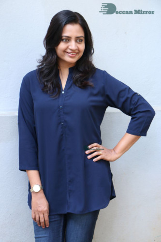 Telugu Actress Indraja Photoshoot in blue shirt and jeans