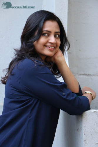 Telugu Actress Indraja Photoshoot in blue shirt and jeans