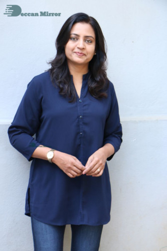 Telugu Actress Indraja Photoshoot in blue shirt and jeans