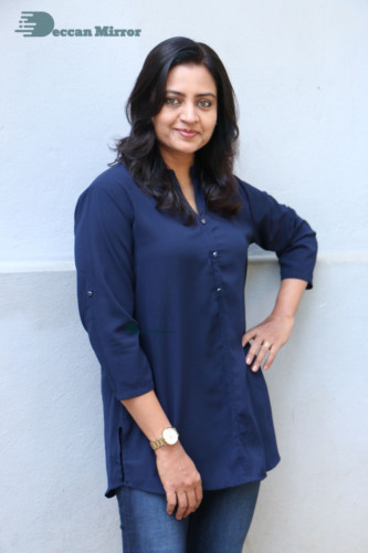 Telugu Actress Indraja Photoshoot in blue shirt and jeans