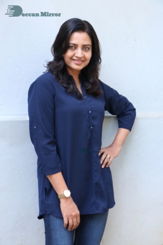 Telugu Actress Indraja Photoshoot in blue shirt and jeans