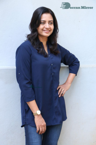 Telugu Actress Indraja Photoshoot in blue shirt and jeans