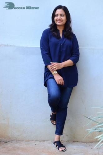 Telugu Actress Indraja Photoshoot in blue shirt and jeans
