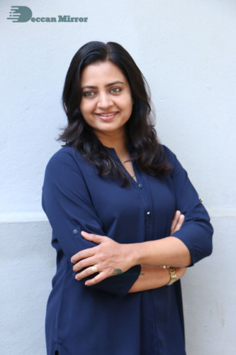 Telugu Actress Indraja Photoshoot in blue shirt and jeans