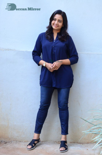 Telugu Actress Indraja Photoshoot in blue shirt and jeans