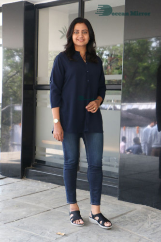 Telugu Actress Indraja Photoshoot in blue shirt and jeans