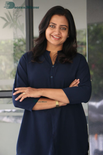 Telugu Actress Indraja Photoshoot in blue shirt and jeans