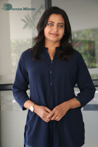 Telugu Actress Indraja Photoshoot in blue shirt and jeans