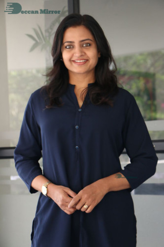 Telugu Actress Indraja Photoshoot in blue shirt and jeans