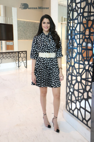 Brazilian Model and Telugu Actress Izabelle Leite dressed in black and white