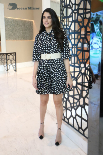 Brazilian Model and Telugu Actress Izabelle Leite dressed in black and white