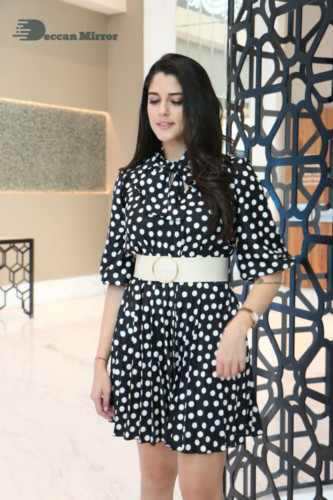 Brazilian Model and Telugu Actress Izabelle Leite dressed in black and white