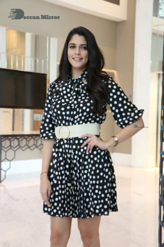 Brazilian Model and Telugu Actress Izabelle Leite dressed in black and white