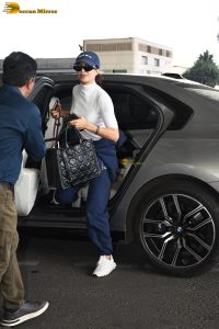 actress Jacqueline Fernandez stylish in white t-shirt at mumbai airport