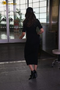 Bollywood Actress Janhvi Kapoor in a black dress at Mumbai Airport