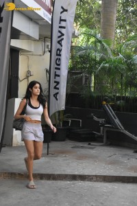 Actress janhvi kapoor in top and shorts after a gym workout