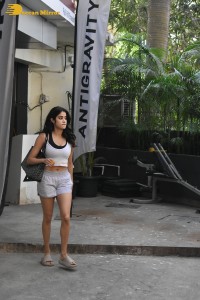 Actress janhvi kapoor in top and shorts after a gym workout