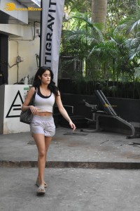 Actress janhvi kapoor in top and shorts after a gym workout