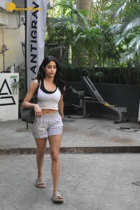 Actress janhvi kapoor in top and shorts after a gym workout
