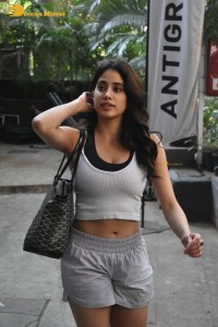 Actress janhvi kapoor in top and shorts after a gym workout